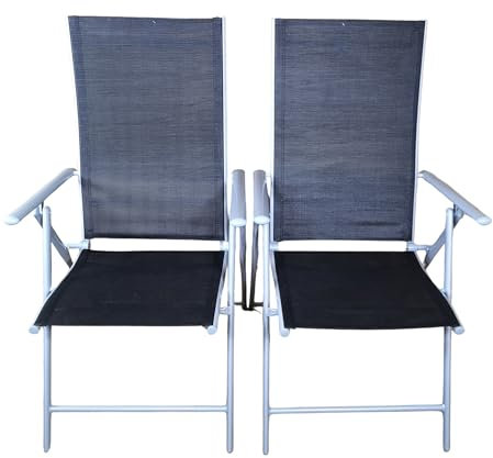 Samuel ALEXANDER Multi Position High Backed Folding Garden Chairs,Adjustable Reclining Garden/Outdoor Chairs,Black and Silver (Pack of 2)