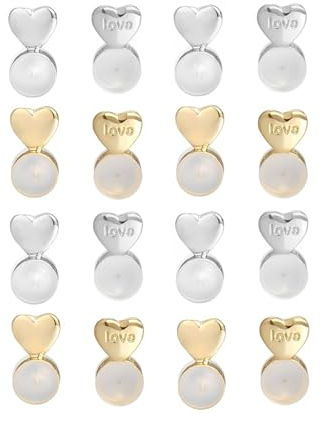 16 Piezas de Tope de Silicona para Pendientes con Forma de Corazón,Levantadores de Pendientes para Pendientes y Tachuelas Pesados,Reemplazo Seguro de Cierres de Pendientes (Plata y Oro)