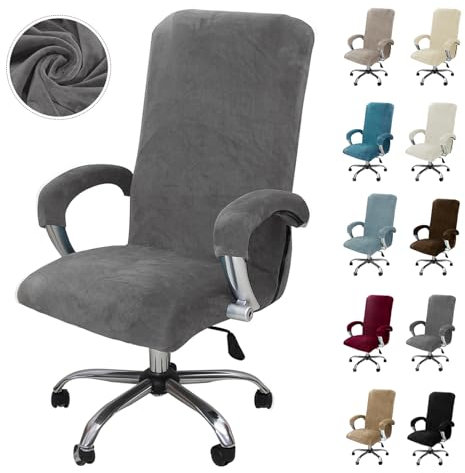 Alishomtll Samt Bürostuhl Bezug mit Armlehne Stretch Stuhlhussen Gaming Stuhl Bezug Abnehmbare Sessel Überzug Elastische Stuhlbezüge für Bürostuhl Computer Stuhl Drehstuhl (Grau, X-Large)