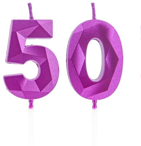 DTXLX 50th Birthday Candles, Purple Number Candles, Happy Birthday Cake Toppers, for Birthday Parties Weddings Company Anniversaries