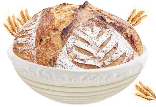 Ghazpmuk Gärkörbchen, Gärkorb, Rundes Gärkorb Zum Brotbacken-Set, Brotkorb Mit Waschbarem Leineneinsatz, Leicht Zu Reinigen Brot Backen Zubehör, für Professionelle und Häusliche Bäcker, Brotbacken