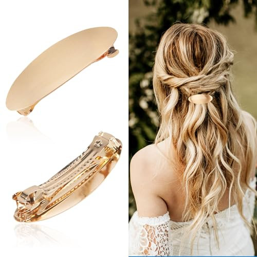 2 Stück Französische Haarspangen, Damen Haarspange, Haarclip Gold, Gold Dutt Haarspange Metall Haarhalter Clips Dekorativer Haarschmuck für Frauen und Mädchen (Gold)