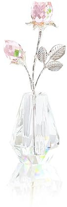 Figura Coleccionable de Tulipanes de Cristal Rosa con Tallos, Flores de Cristal en jarrón, decoración del hogar