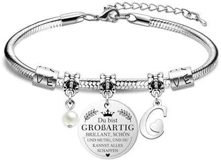 HEYEJET Du Bist Großartig Armband Damen Initiale Buchstabe Personalisierte Silber A-Z Buchstabe Armband Ein Inspirierendes Armband Das Geburtstags Geschenk für Frauen Mädchen Sie Freunde (C)