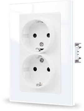 JIMEIDA Toma de cristal 1 veces, blanco con conexión a tierra, vidrio templado, toma de corriente, 16 amperios, 250 V