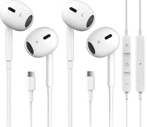 2 Pack USB C Headphones for iPhone 15 Type C Earphones Wired with Microphone and Volume Control Noise Cancelling for iPhone 15 pro, iPad Pro, Galaxy S23/S22/S21/S20/Ultra Note 10/20, Pixel 7/6/6a/5/4