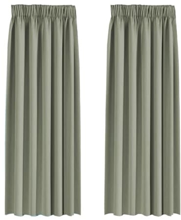 BellaHills Blackout Curtains Pencil Pleat Bedroom Curtain Panel for Privacy Protected Thermal Insulated Window Treatment for Living Room 2 Panels, 66 x 90 Inch, Light Sage
