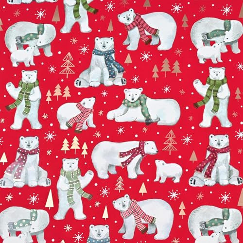 Weihnachtsgeschenkpapier 70cm x 2m Rolle Eisbären - Geschenkpapier mit Motiv für Weihnachten - Geschenkpapierrolle mit Weihnachtsmotiv - Weihnachtspapier neutral für Kinder Teenager Erwachsene Rot