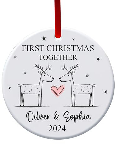 Personalised First Christmas Together as Mr & Mrs Ceramic 1st Christmas Bauble Custom Name Xmas Tree Decorations Hanging Ornaments For Married New Couple Gifts For Wife (1st Newly Wed 2024)