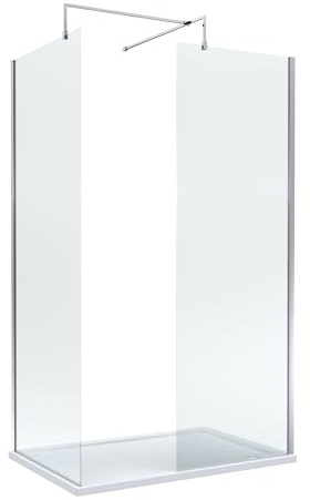 Balterley Wetroom Screen Set with Support Bar & Tray, 2X Shower Glass, Support Bar Kit, Rectangular Shower Tray, Toughened Safety Glass Screens with Arm Bracket for Bathroom Enclosure (Chrome/White)