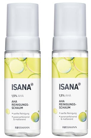 2x ISANA AHA Reinigungsschaum | porenverfeinernd & mattierend | 1,5% AHA | 2x 165 ml (330ml) | 1x Bebe feste Duschpflege