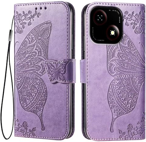 EASSGU Leder Handyhülle für ZTE Blade A35e (6.52 Inches) Flip-Folio Magnetische Hülle mit 3 Kartenfach, 1 Wallet, Sturzfeste, Kratzfeste Case - Helles Lila