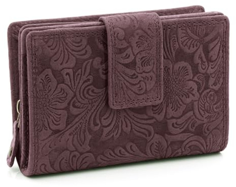 ekavale Damen Geldbörse aus Leder mit RFID-Schutz, Geldbeutel für Moderne Frauen Blüten Muster (Lila)