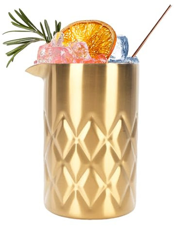 Cocktail Mélange de Verre, 540 Ml de Barre en Acier Inoxydable Pichet de Mélange Martini Verre en Remuant pour le Lait de café Liquide Espresso (Or plaqué)