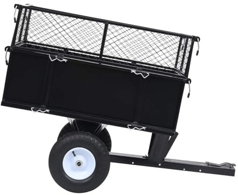 Eleganz Remorque basculante en acier pour tondeuse à gazon, charge de 150 kg, robuste et durable, idéale pour l'entretien du jardin et le transport