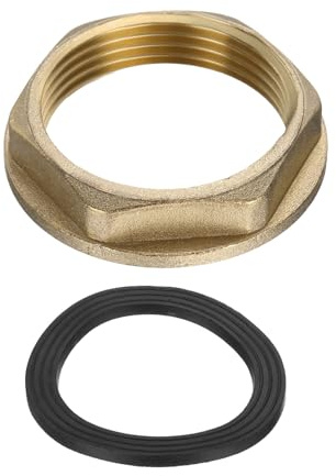 sourcing map Dadi di bloccaggio in ottone, dado esagonale femmina G1-1/4, dado di bloccaggio flangiato per rubinetto a foro singolo con rondella in silicone per lavello da cucina