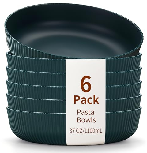HOMQUEN Pasta Bowls Set of 6, 37oz Salad Bowls Green Soup Bowls, Large Pasta Serving Bowls, Unbreakable Plastic Dinner Bowls, Dinnerware Sets,Valentines Day Gift, Dishwasher Safe (Green)