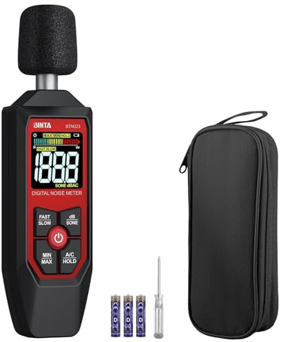 BINTA Fonometro Professionale, Misuratore di Rumore 30-130dB ±1.5dB, Pesatura A/C con Retroilluminazione Bianca, Risposta Veloce/Lenta, MAX/MIN per Casa/Fabbrica/Edilizia/Trasporti