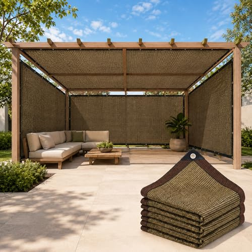 JANJOSN Telo ombreggiante con occhielli, 90% tessuto parasole, 3 x 5 m, marrone caffè, copertura in rete stabilizzata ai raggi UV per esterni, per giardino, patio, pergolato