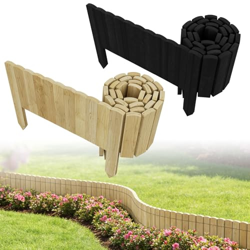 LZQ Flexibler Holz Rollzaun 200 x 40 cm, Beeteinfassung Gartenzäune Holzzaun Staketenzaun Rasenkante Rollborder, Gartenzaun Beetumrandung Blumenbeet Umzäunung Naturholz Zaun Palisade, Anthrazit