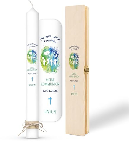AMARI ® Kommunionkerze personalisiert Gemeinschaft H:40cm/⌀:4cm - Personalisierte Kommunionkerze für Jungen & Mädchen – Kerze zur Kommunion selbst gestalten