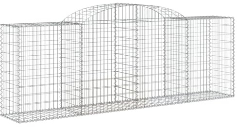Gecheer Gabione mit Hochbogen 300x50x100/120 cm Verzinktes Eisen, Gabionenwand Gabionenkörbe Drahtkorb Mauer für Sichtschutz Mauer im Außenberei153515