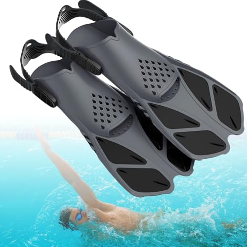 Nzkeuf Schwimmflossen Erwachsene Unisex, Verstellbare Schnorchelflossen mit Offener Ferse, Kompakt Flossen für Schnorcheln, Tauchen und Schwimmen (Schwarz)