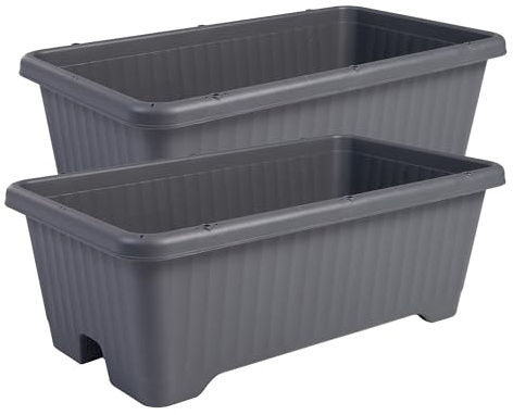 Iris Ohyama, Set da 2 Vaso per piante, fioriera d'aria con sistema di drenaggio dell'acqua per il giardinaggio - Air Vegetable Planter730, Grigio, 73W x 26H x 41D cm