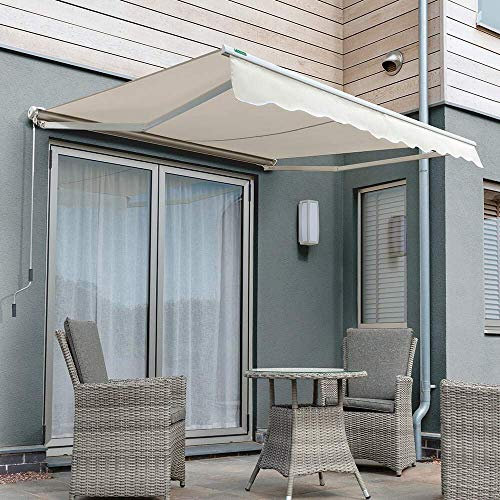 Primrose 3.0m x 2.5m Manual Awning Half Cassette DIY Patio Awning Gazebo Canopy Waterproof UV Protection Complete with Fittings and Winder Handle (Ivory)
