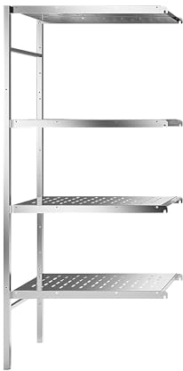 kaiserkraft | Edelstahl-Steckregal | 4 gelochte Fachböden | Fachbodenbreite x Tiefe 740 x 540 mm | Anbauregal