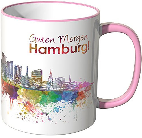 WANDKINGS® Tasse, Schriftzug Guten Morgen Hamburg! mit Skyline - ROSA