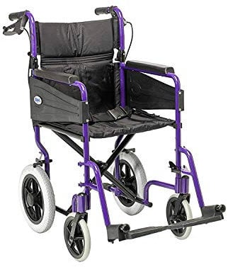 Days Lightweight Wheelchair for Adults, Escape Folding Wheelchairs, Compact Wheel Chair with Adjustable Footrests, Attendant Propelled, Padded Seat - Wide, Purple