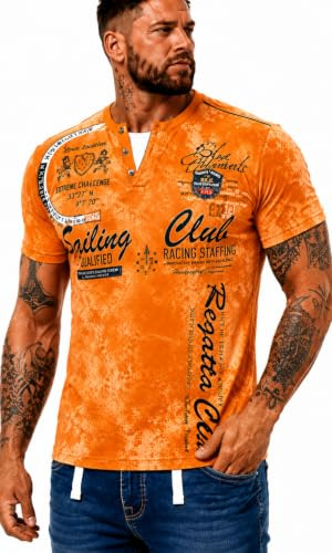 Herren T-Shirt mit Knopfleiste | Verwaschen V-Neck | Kurzarm mit Gestickten Details |Sportliches Sommershirt | Batik | Sailing Slim Fit (bis 5XL) 2879