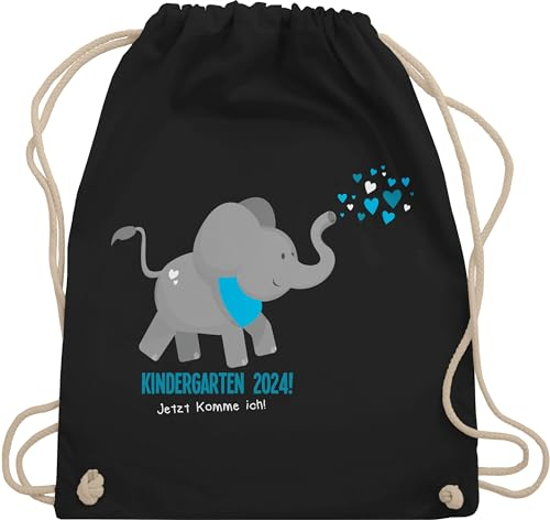 Shirtracer Turnbeutel Rucksack - Hallo - Taschen - Kindergarten 2025 süßer Elefant - Unisize - Schwarz - wechselbeutel kita elefanten kindergartentasche kindergartenkind 2024 beutel geschenk junge