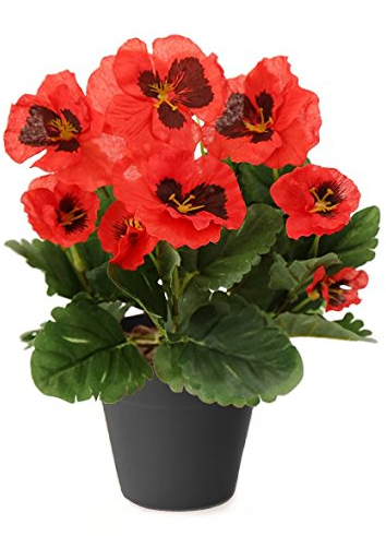 Best Artificial 30cm Red Pansy Flower Plug Bedding Plant Bunch - Pot NOT Included