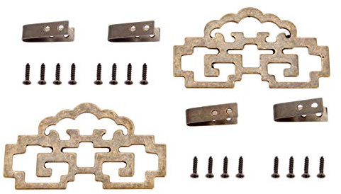 Yetaha 2Pcs Vintage Brass Hanging Picture Frame Hooks Hangers, Elegant Chinese Furniture Hardware Hook with Screws for Antique Decorative Drywall Wooden Wall Retro Signs and Decorative Frames