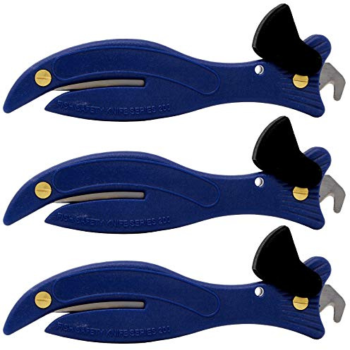 Fish 200 Original Enclosed Blade Safety Box Cutter (3, Blue)