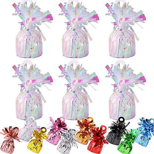 Time to Sparkle 6 Pack Heavy Balloon Weights Foil Helium Latex Balloon Weight Fountain Table Floor Tassle Cone 170g/pc Birthday Party Accessory (Weight-Iridescent)