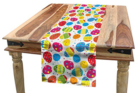 ABAKUHAUS Ostern Tischläufer, Baby Chicken Gänseblümchen, Esszimmer Küche Rechteckiger Dekorativer Tischläufer, 40 x 180 cm, Magenta Himmelblau