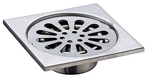Bodenablauf mit abnehmbarer Abdeckung, Edelstahl-Duschablauf mit Ablaufschutz, Abfallgittersieb für Badezimmer, WC, Wäsche, Garten, Outdoor, Küche (Größe: 90 x 90 mm), Silber