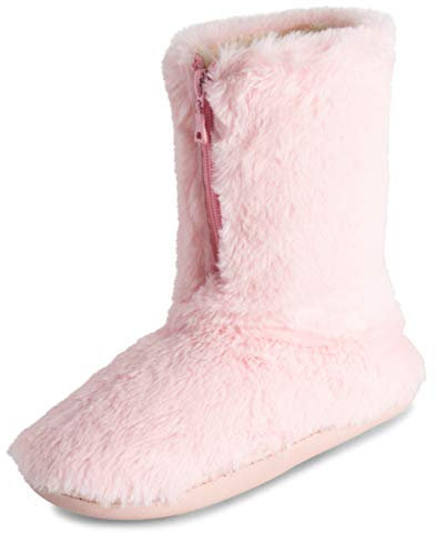 Polar Women’s Faux Fur Indoor Outdoor Boot Slippers - Memory Foam Lined House Shoes with Zip Closure, Plush Warm Lining & Non-Slip Rubber Sole - Cosy Winter Comfort Footwear - Pink - UK5/EU38