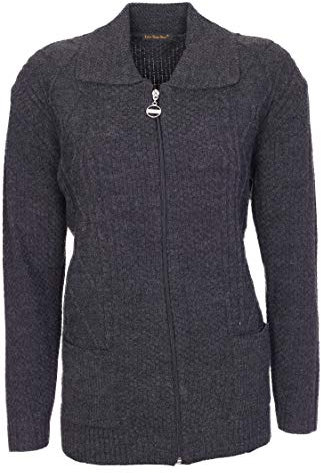 Lets Shop Shop Womens Zipped Cable Knit Long Sleeve Zip Through Fasten Jumper Top Ladies Classic Knitwear Zipper Cardigan Pullover Charcoal