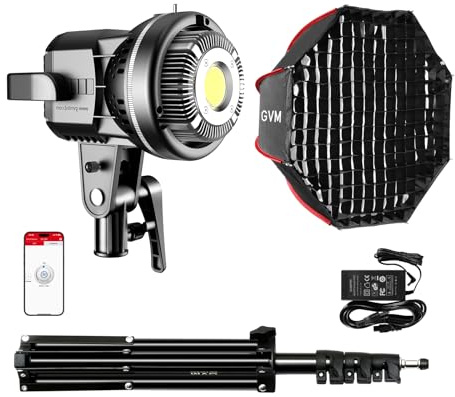 GVM - Luz de video de 80 W, luces de estudio para fotografía, kit de iluminación Softbox con soporte Bowens, temperatura de color CRI97+ 5600K, caja de luz de 22 pulgadas, soporte de trípode, YouTube