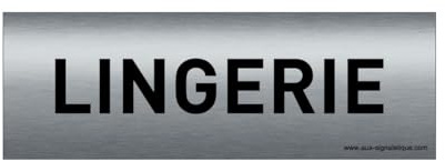 AUA SIGNALETIQUE - Plaque de porte Aluminium brossé imprimé AluSign Texte - 150x50 mm - Double Face adhésif au dos (Lingerie)