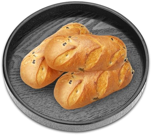 Agatige Black Round Serving Tray, Wooden Snack Food Meals Tea Trays Decorative Tray Tableware Non Slip Bar Drinks Food Serving Tray for Coffee Table Party Hotel (M 24CM)