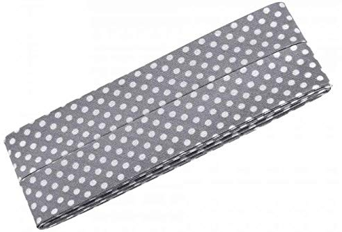 Gepunktetes Schrägband, Baumwolle, vorgefalzt, 20 mm breit - 3 Meter Länge, Hellgrau