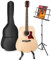 MAX SoloJam Akustik Gitarre Set - Westerngitarre, Gitarrenständer, Notenständer, Gitarrentasche, Plektrum, Gitarrenstimmgerät, Saiten, Gitarren-Starterset mit Zubehör - Natur