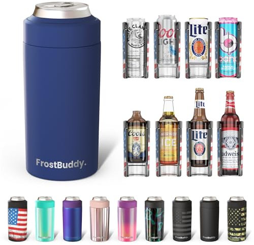 Frost Buddy Universal Can Cooler - Fits All - For Regular 12 & 16 oz or Slim-Size Bottles - Insulated Double-Walled Stainless Steel (Navy)