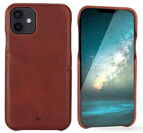 BULLAZO Menor Urban – kompatibel mit iPhone 12 Mini 5,4 Schutzhülle mit Kartenfach aus hochwertigem Leder braun