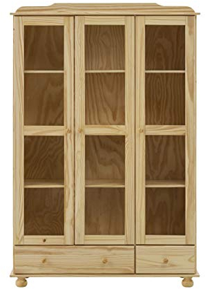 Vitrine Kiefer massiv Natur lackiert 3 Türen 2 Schubladen